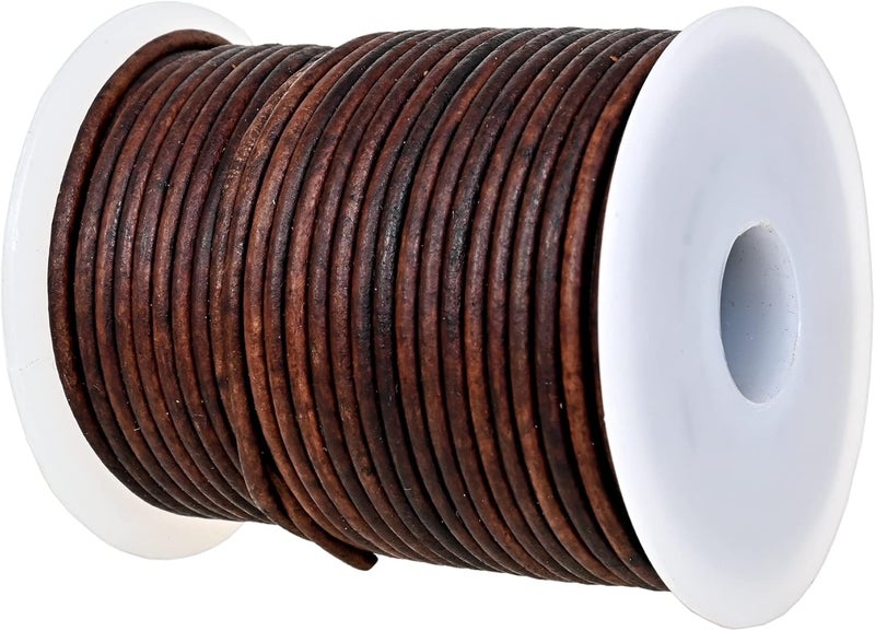 GENIQUE Real/Genuine Round Leather Cord for Jewelry Making, Leather String Cord for Crafting, Necklace, Bracelets, Braiding, Wraps (2mm, Antique Brown Distressed) - Image 1